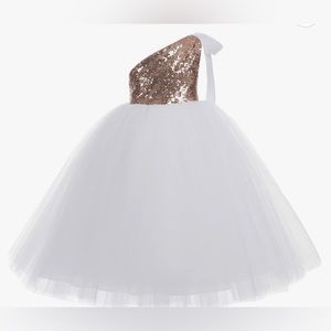 NWOT One-Shoulder Sequin Tutu Flower Girl Corset Wedding Pageant Dress Size 4